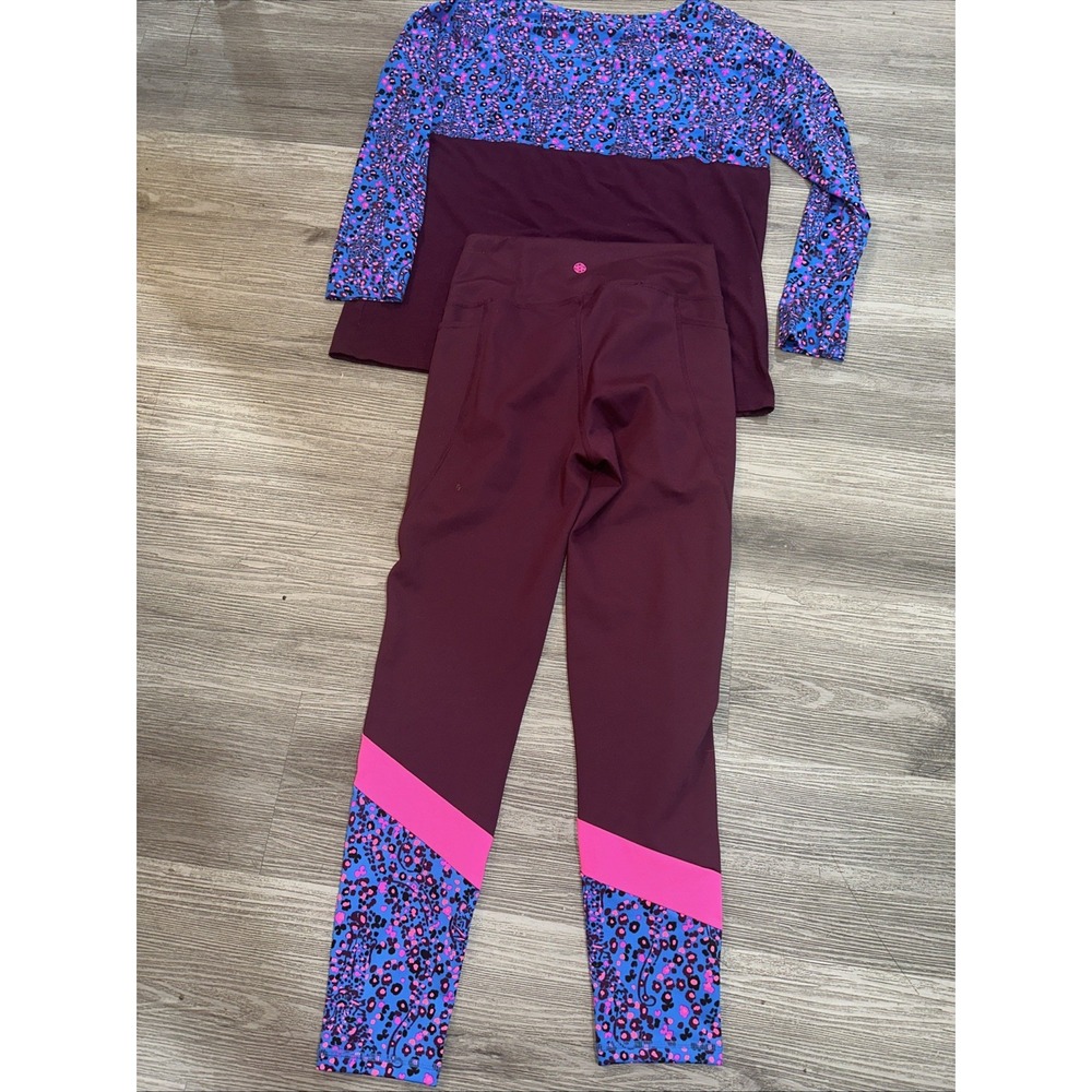 Lily Pulitzer 2 Pc Set Wome Activewear Floral Burgundy Sz M Long Sleeve - Picture 5 of 10